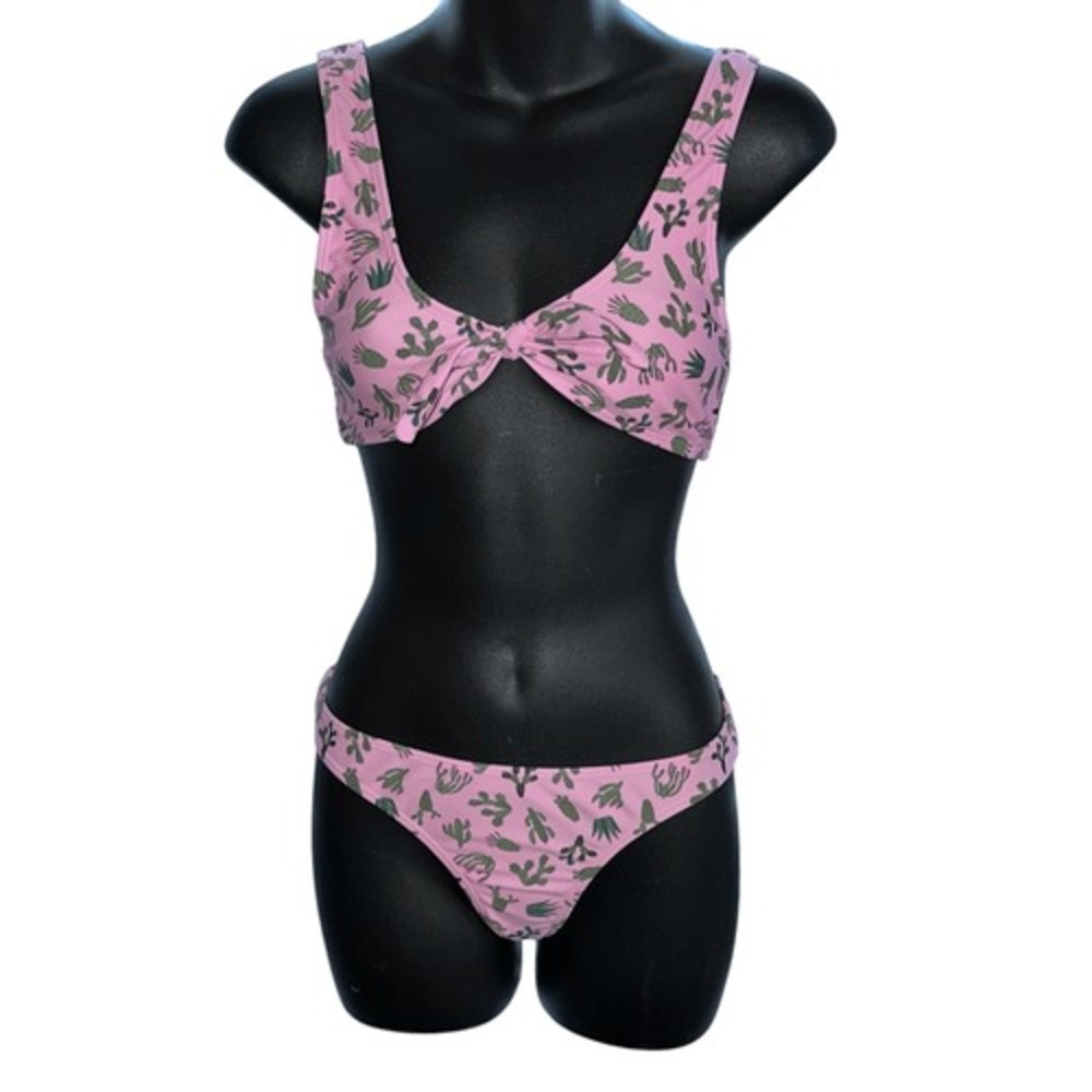 Cute women Cabana Del Sol Neon Pink Cactus Bikini Swimsuit Set size small  Swims